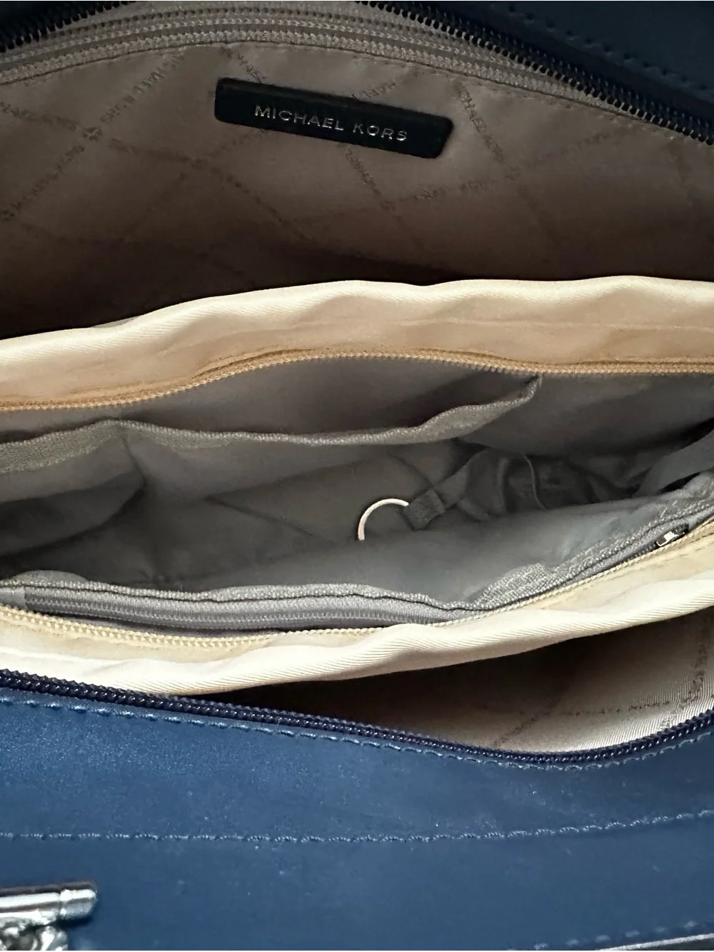 Michael Kors Navy & White MK Signature Crossbody Bucket Bag